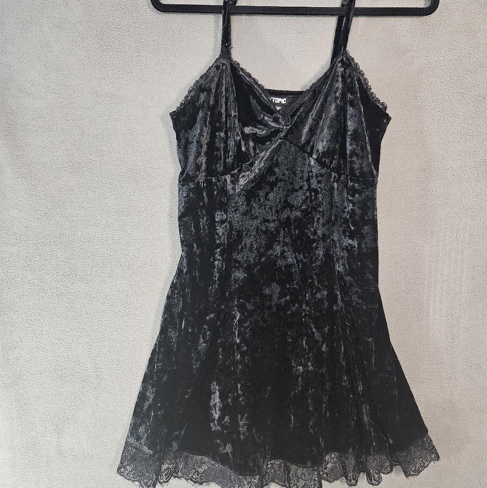Hot Topic Mall Goth Velvet Mini Tank Dress Black Small Sweetheart Lace Trim